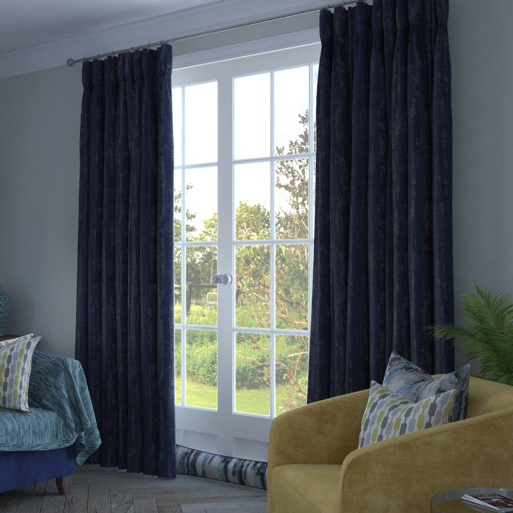 McAlister Textiles Textured Chenille Navy Blue Curtains Tailored Curtains 