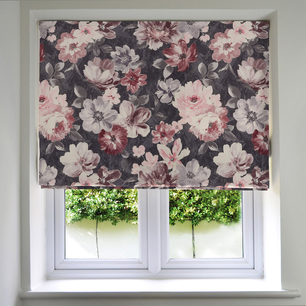 McAlister Textiles Camilla Grey, Pink and Purple Roman Blind Roman Blinds Standard Lining 130cm x 200cm 