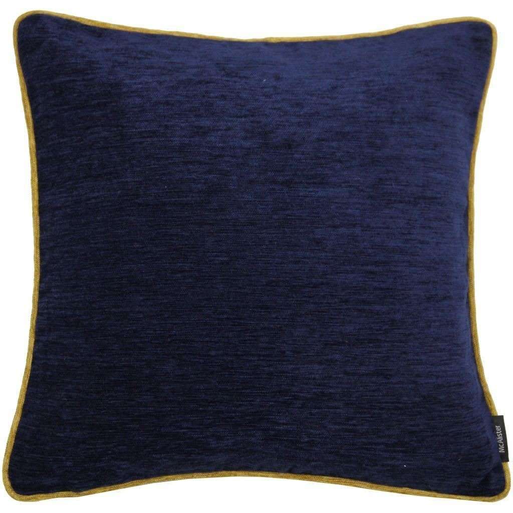 McAlister Textiles Plain Chenille Contrast Piped Navy Blue + Yellow Cushion Cushions and Covers Cover Only 43cm x 43cm 