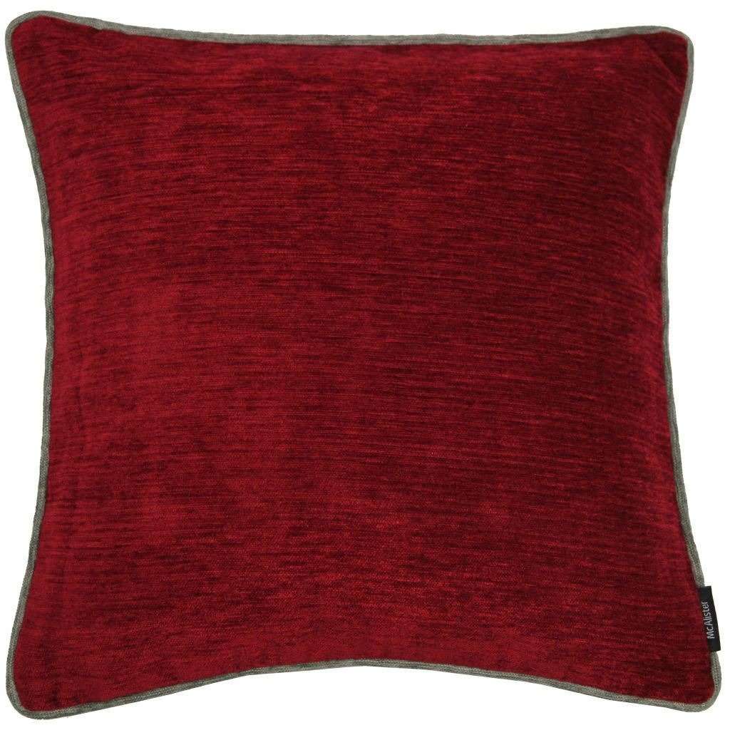 McAlister Textiles Plain Chenille Contrast Piped Red + Grey Cushion Cushions and Covers Cover Only 43cm x 43cm 