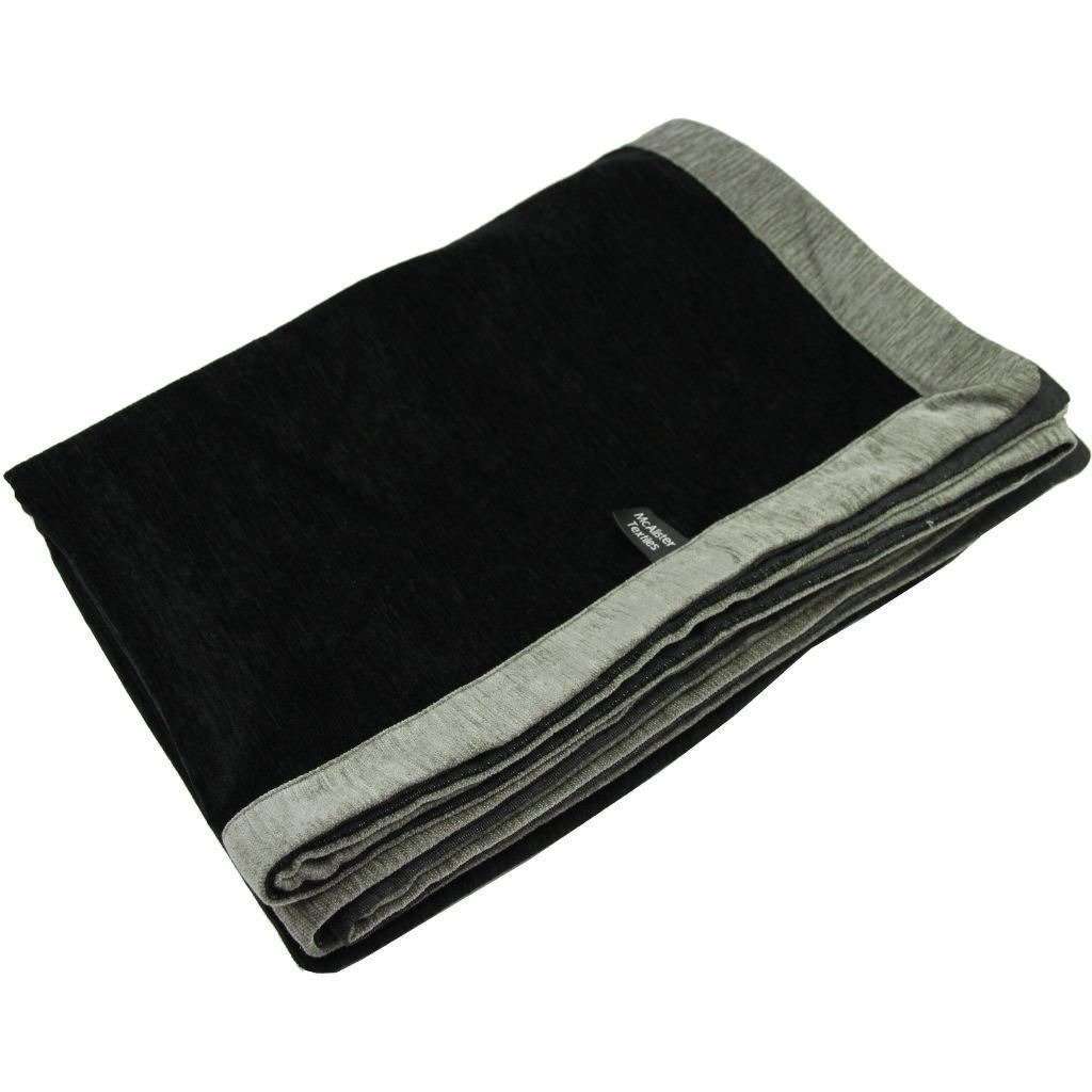 McAlister Textiles Plain Chenille Contrast Black + Grey Throws & Runners Throws and Runners Regular (130cm x 200cm) 