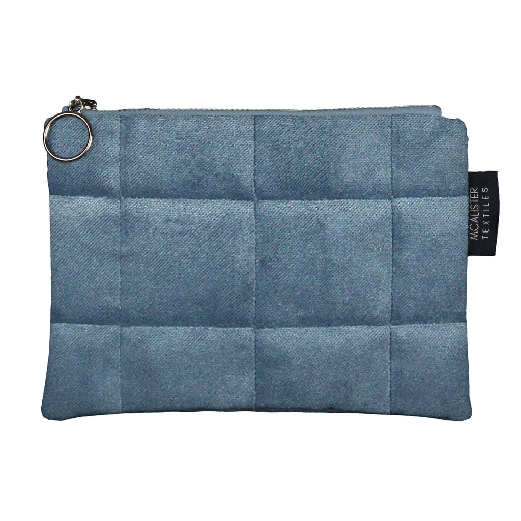 McAlister Textiles Square Pattern Blue Velvet Makeup Bag Clutch Bag 