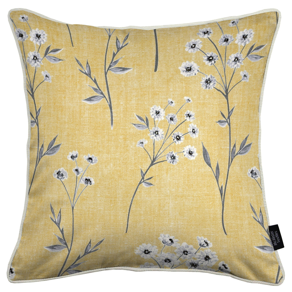 McAlister Textiles Meadow Yellow Floral Cotton Print Cushions Cushions and Covers Cover Only 43cm x 43cm 