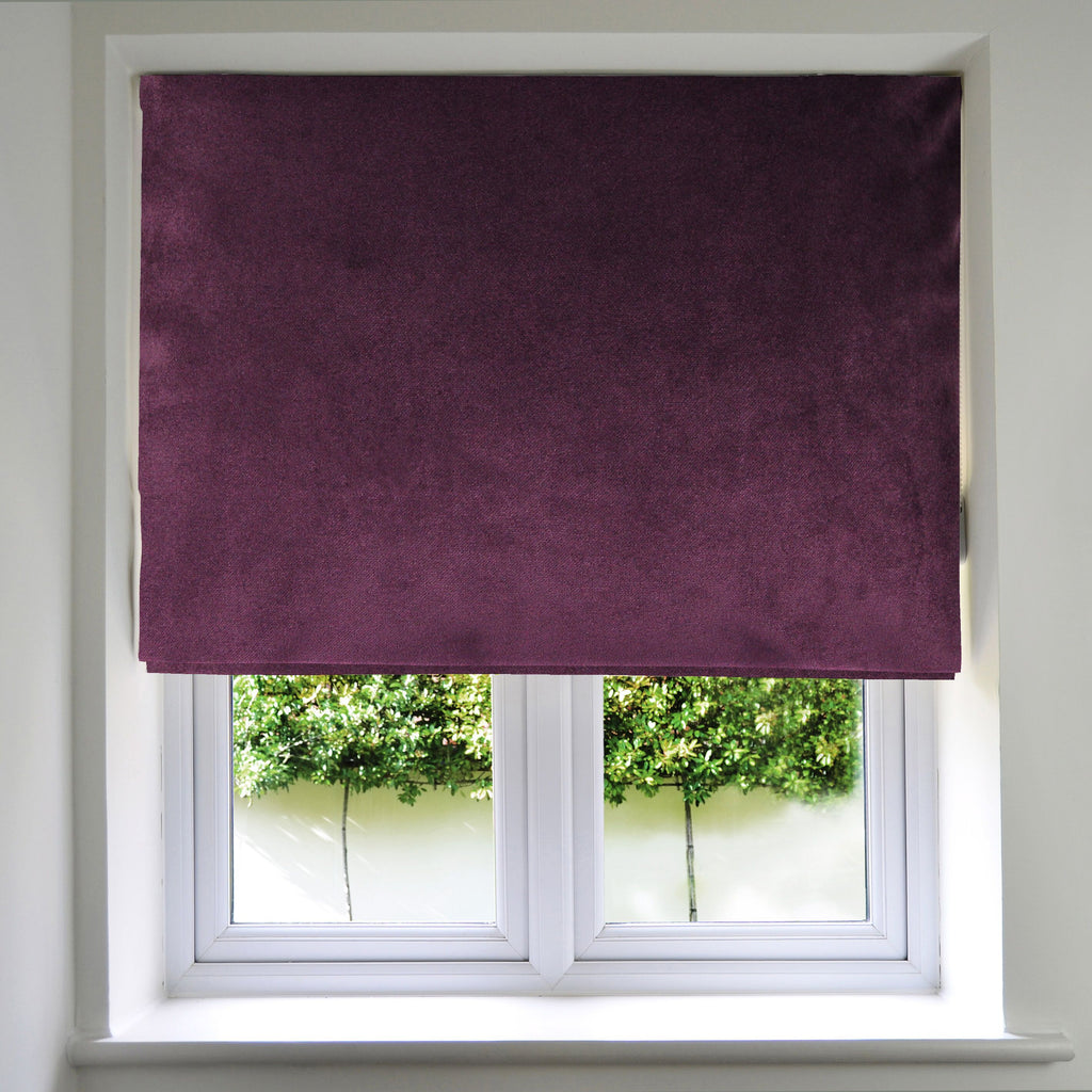 McAlister Textiles Matt Aubergine Purple Velvet Roman Blind Roman Blinds Standard Lining 130cm x 200cm Aubergine Purple