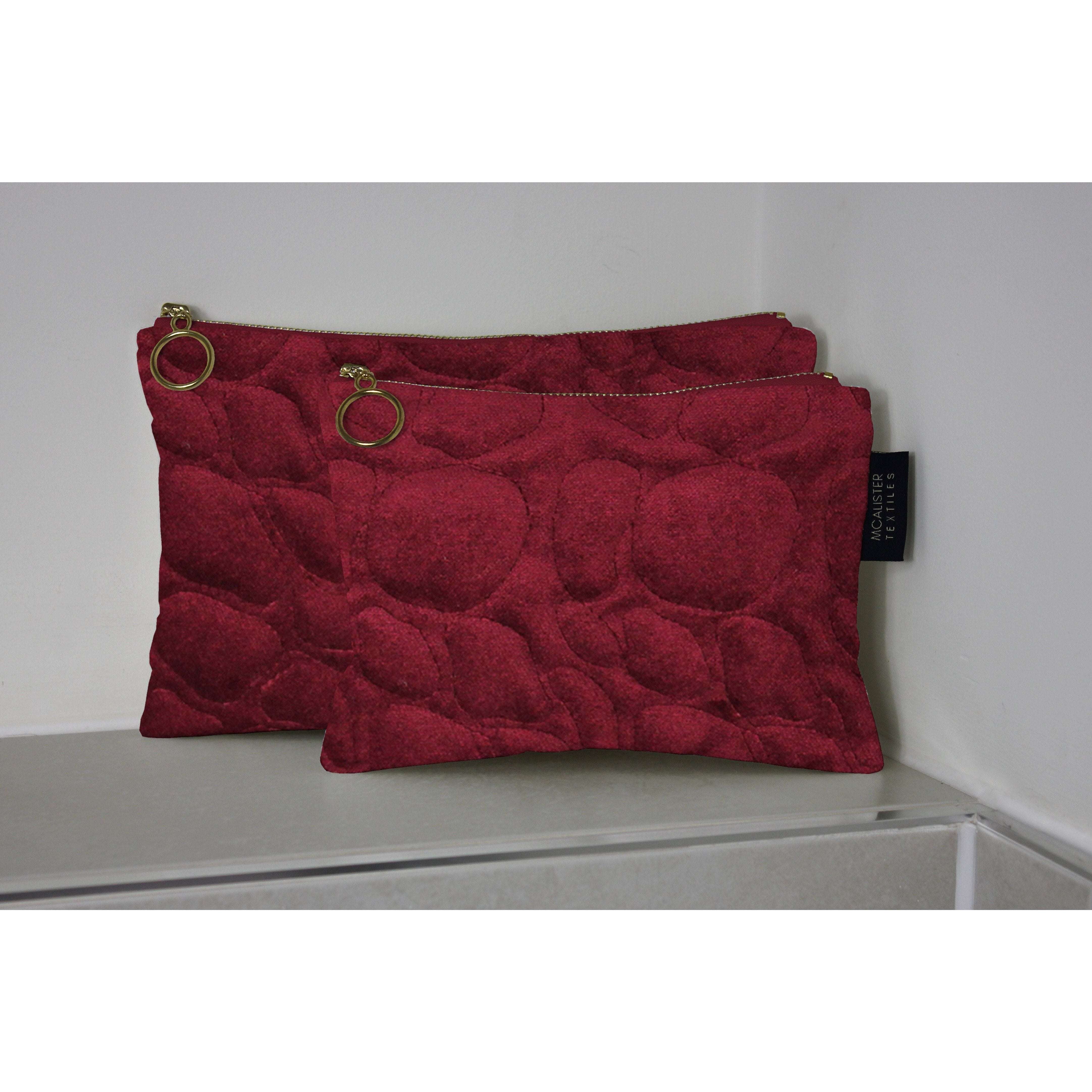 McAlister Textiles Pebble Pattern Red Velvet Makeup Bag Set Clutch Bag 