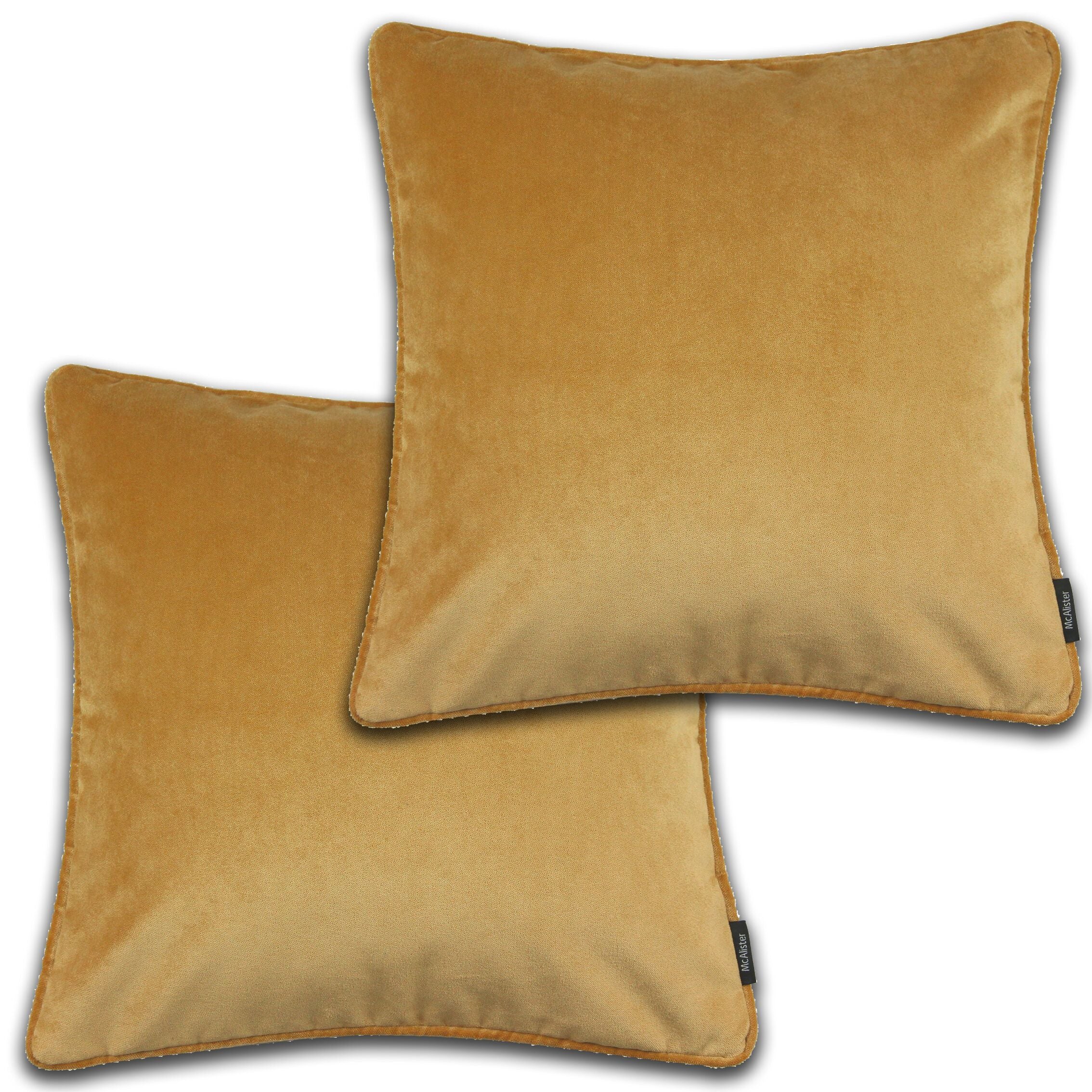 McAlister Textiles Matt Ochre Yellow Velvet 43cm x 43cm Cushion Sets Cushions and Covers Cushion Covers Set of 2 