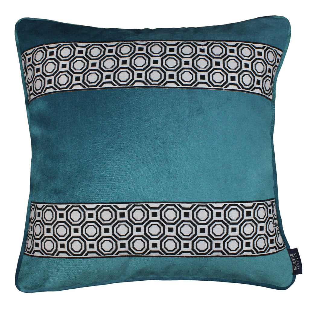 McAlister Textiles Cancun Striped Blue Teal Velvet Cushion Cushions and Covers Polyester Filler 43cm x 43cm 