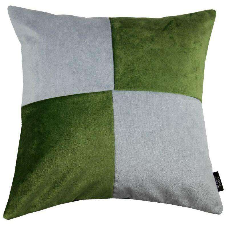 McAlister Textiles Square Patchwork Velvet Green + Silver Cushion Cushions and Covers Cover Only 43cm x 43cm 