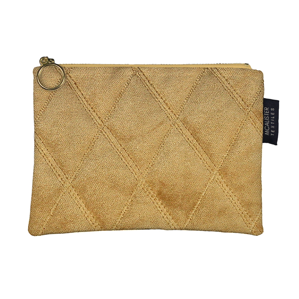 McAlister Textiles Diamond Pattern Yellow Velvet Makeup Bag Clutch Bag 