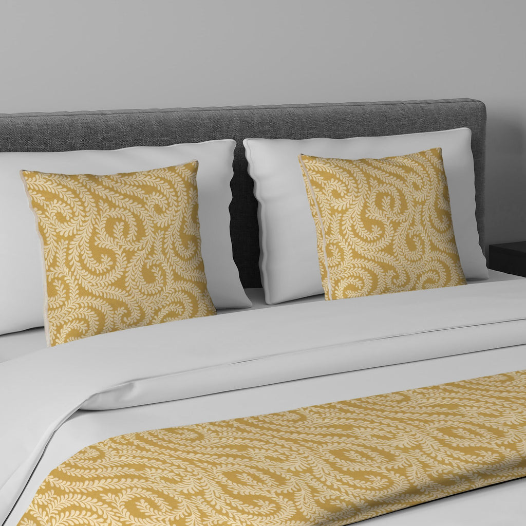 McAlister Textiles Little Leaf Ochre Yellow Bedding Set Bedding Set Runner (50x240cm) + 2x Cushion Covers 