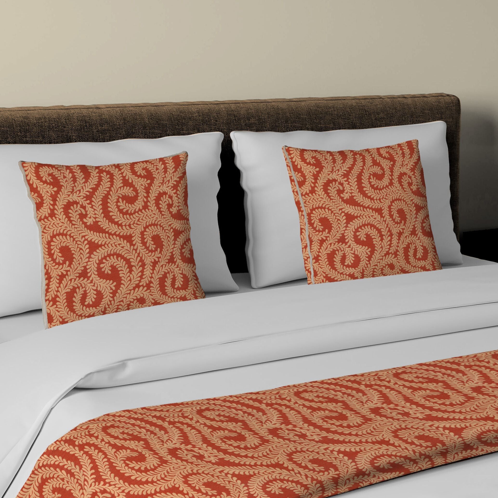 McAlister Textiles Little Leaf Burnt Orange Bedding Set Bedding Set Runner (50x165cm) + 1x Cushion Cover 