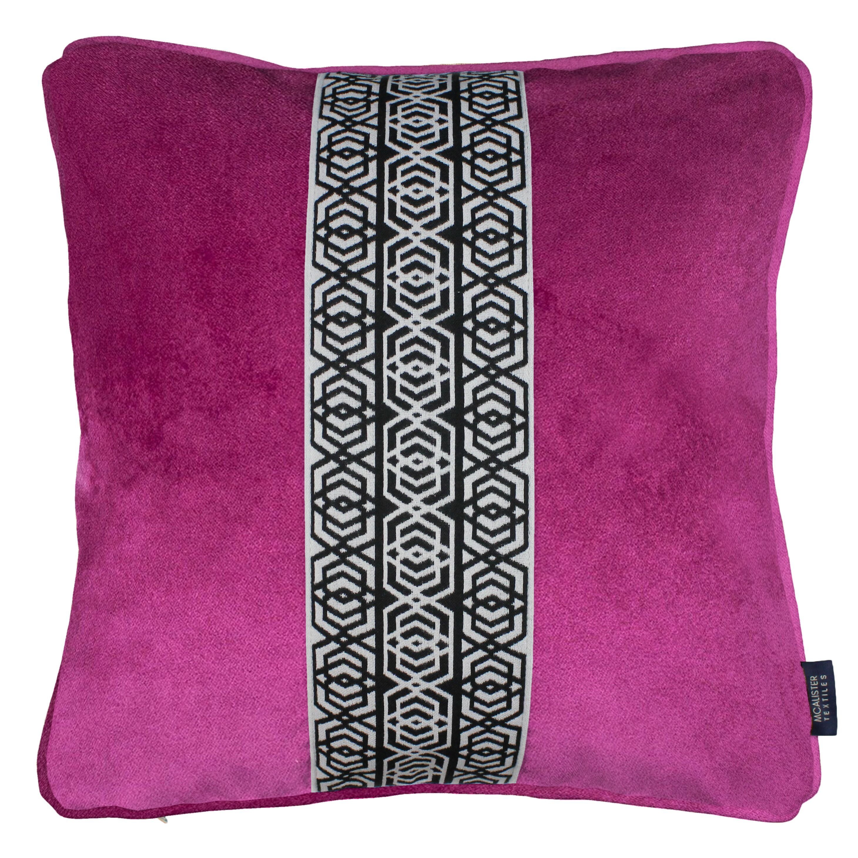 McAlister Textiles Coba Striped Fuchsia Pink Velvet Cushion Cushions and Covers Polyester Filler 43cm x 43cm 