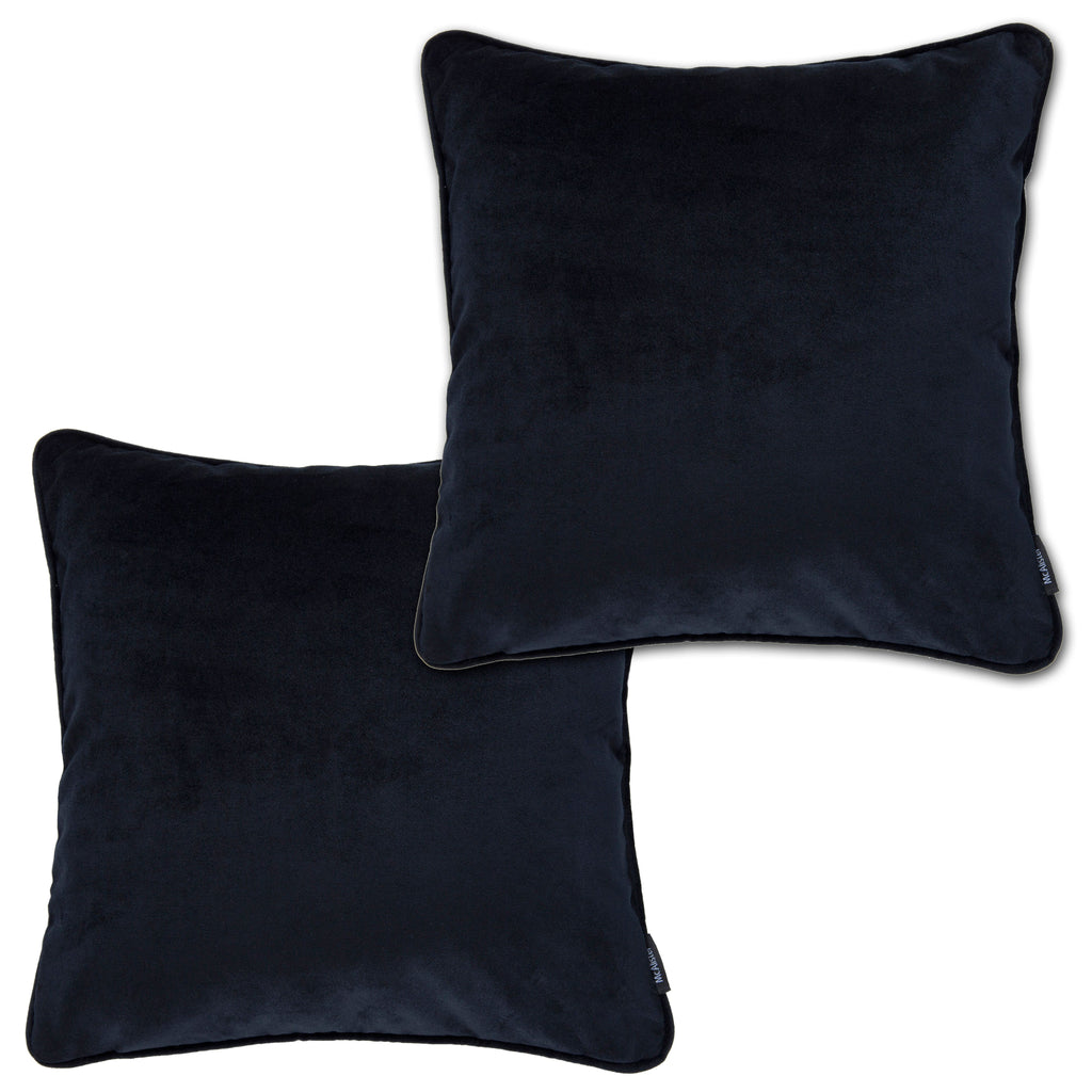 McAlister Textiles Matt Black Velvet 43cm x 43cm Piped Cushion Sets Cushions and Covers Cushion Covers Set of 2 