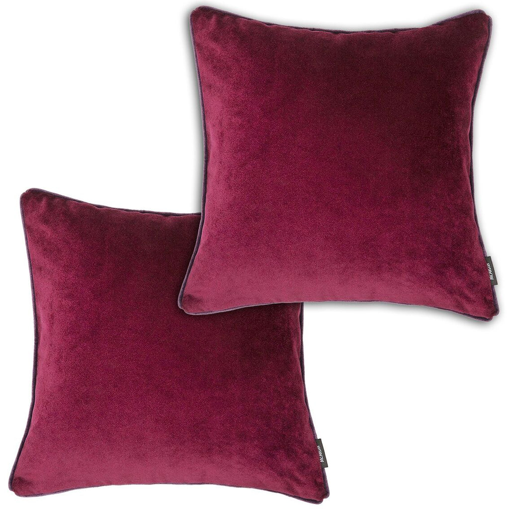McAlister Textiles Matt Wine Red Velvet 43cm x 43cm Cushion Sets Cushions and Covers Cushion Covers Set of 2 