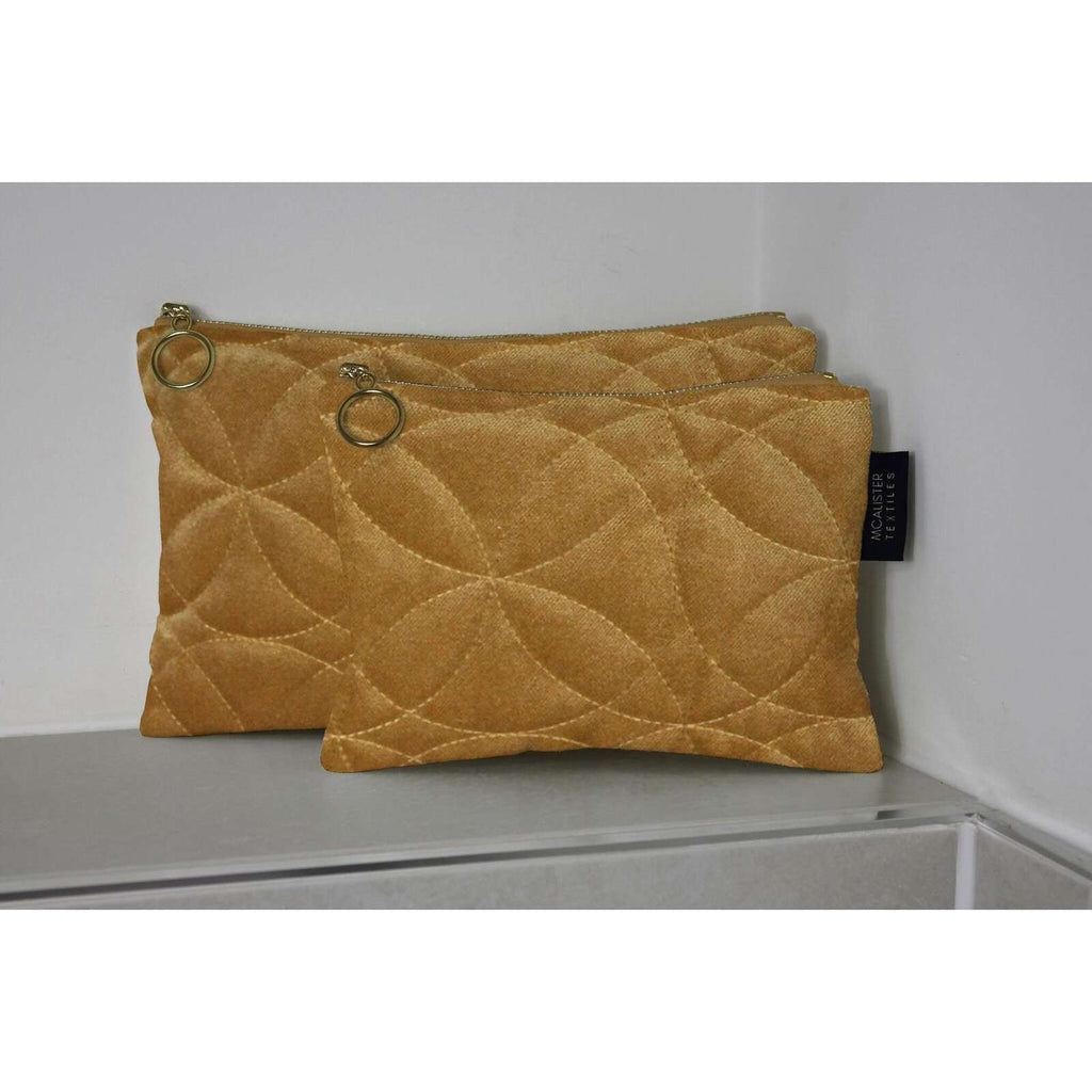 McAlister Textiles Circular Pattern Yellow Velvet Makeup Bag Set Clutch Bag 