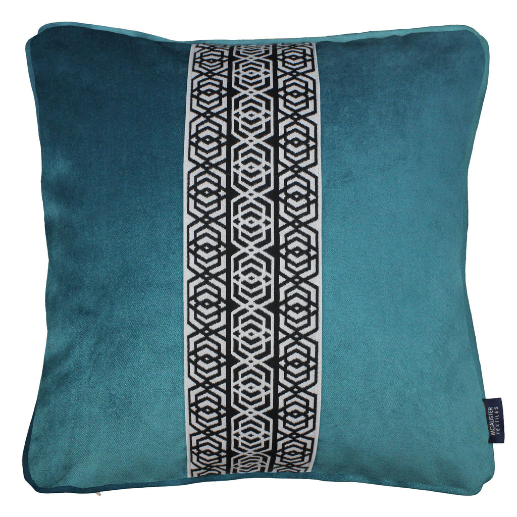 McAlister Textiles Coba Striped Blue Teal Velvet Cushion Cushions and Covers Polyester Filler 43cm x 43cm 