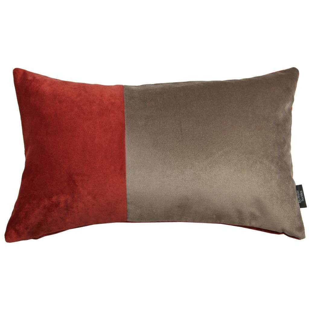 McAlister Textiles 2 Colour Patchwork Velvet Red + Brown Pillow Pillow Cover Only 50cm x 30cm 