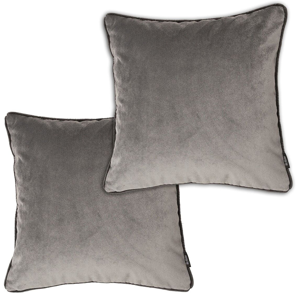 McAlister Textiles Matt Soft Silver Velvet 43cm x 43cm Piped Cushion Sets Cushions and Covers Cushion Covers Set of 2 