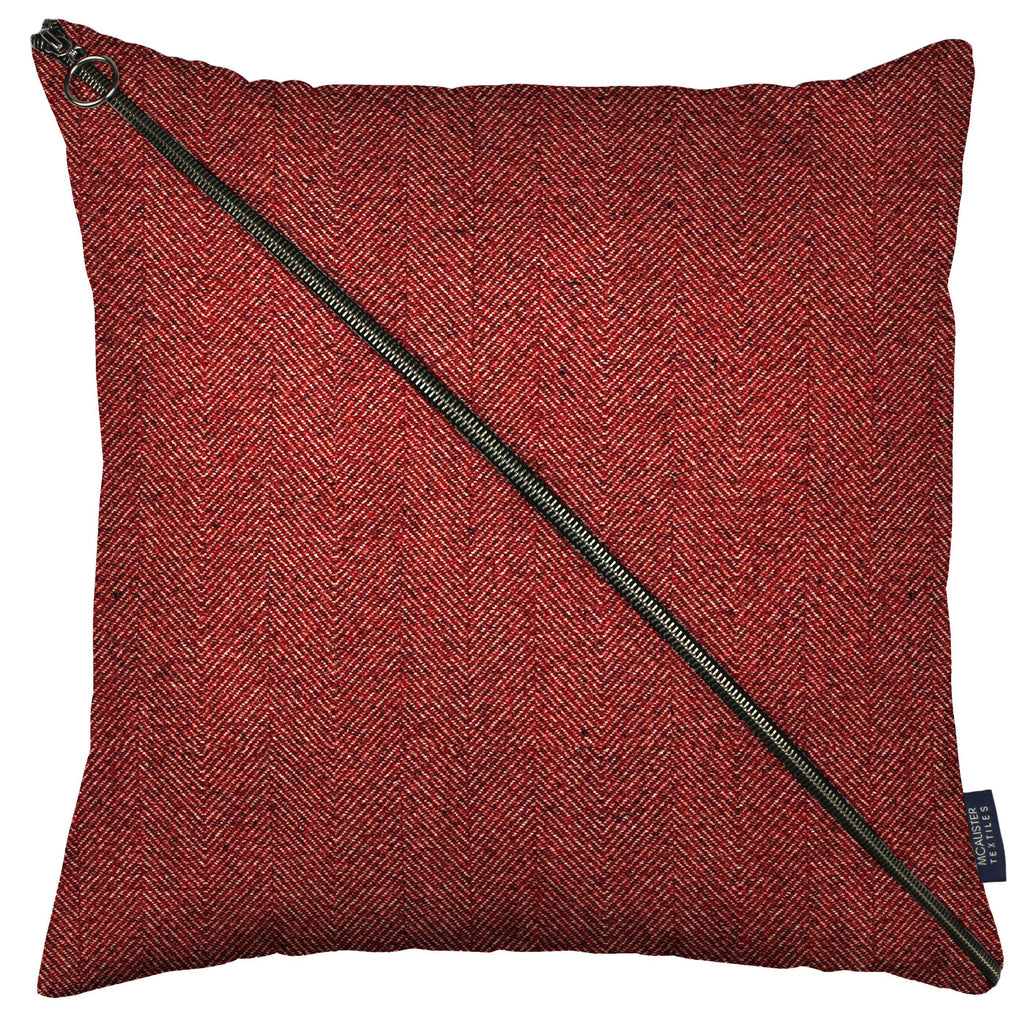 McAlister Textiles Herringbone Diagonal Zip Red Cushion Cushions and Covers Cover Only 43cm x 43cm 