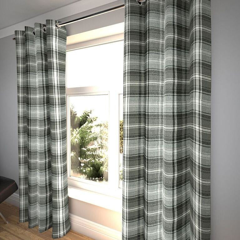 McAlister Textiles Angus Charcoal Grey Tartan Curtains Tailored Curtains 