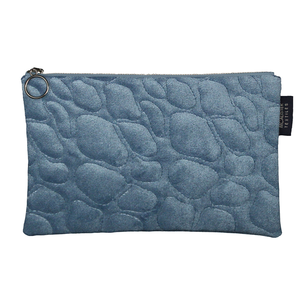 McAlister Textiles Pebble Pattern Blue Velvet Makeup Bag - Large Clutch Bag 