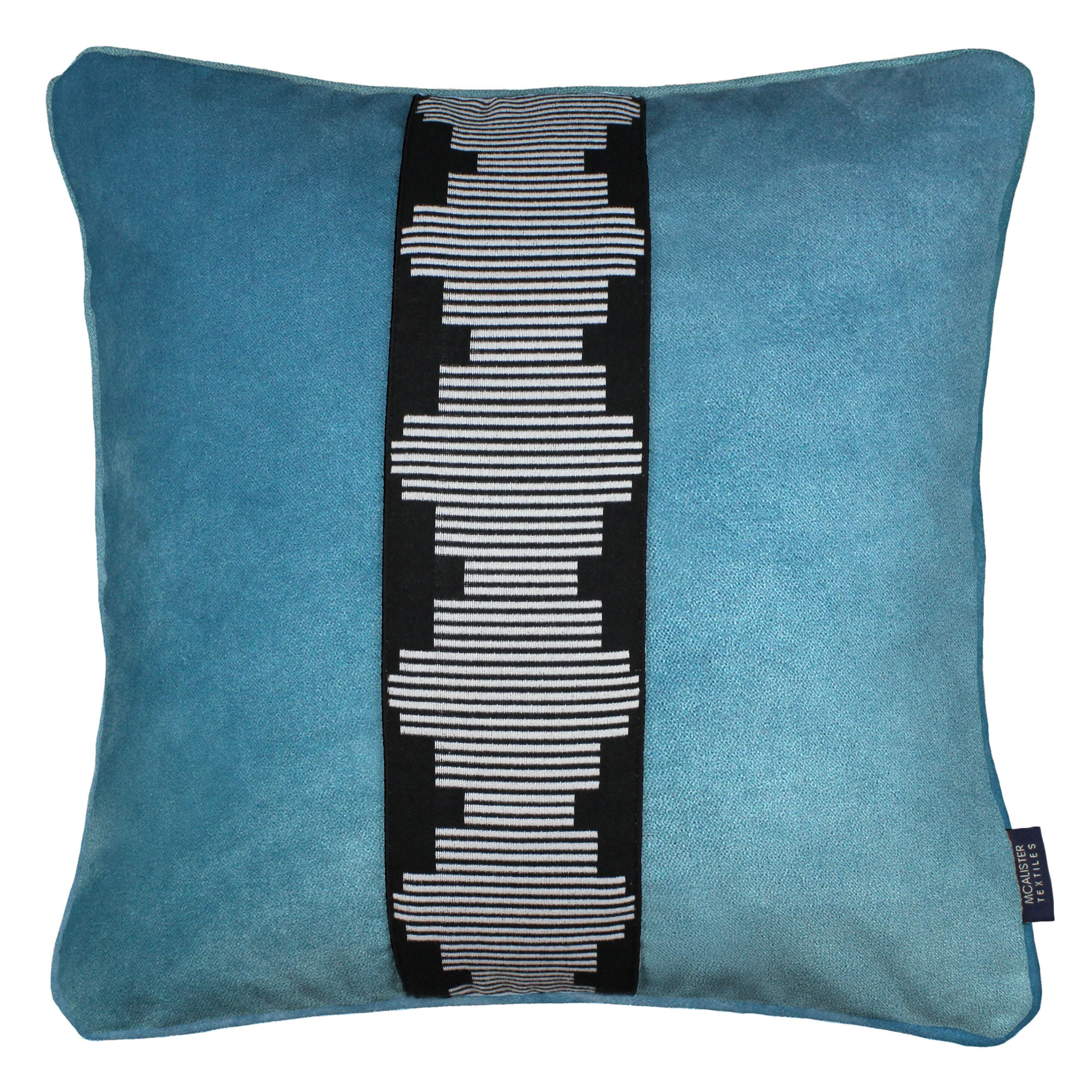 McAlister Textiles Maya Striped Duck Egg Blue Velvet Cushion Cushions and Covers Polyester Filler 43cm x 43cm 