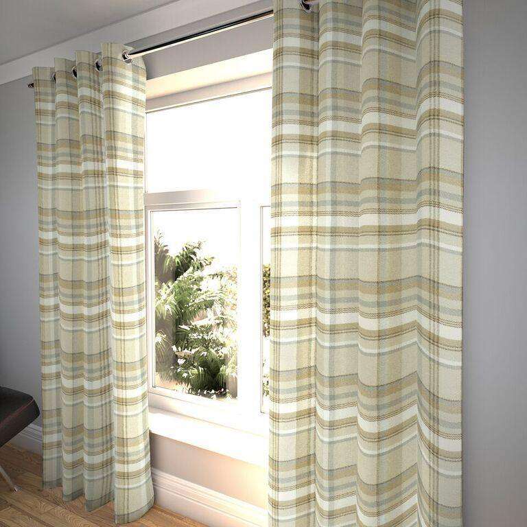 McAlister Textiles Heritage Beige Cream Tartan Curtains Tailored Curtains 
