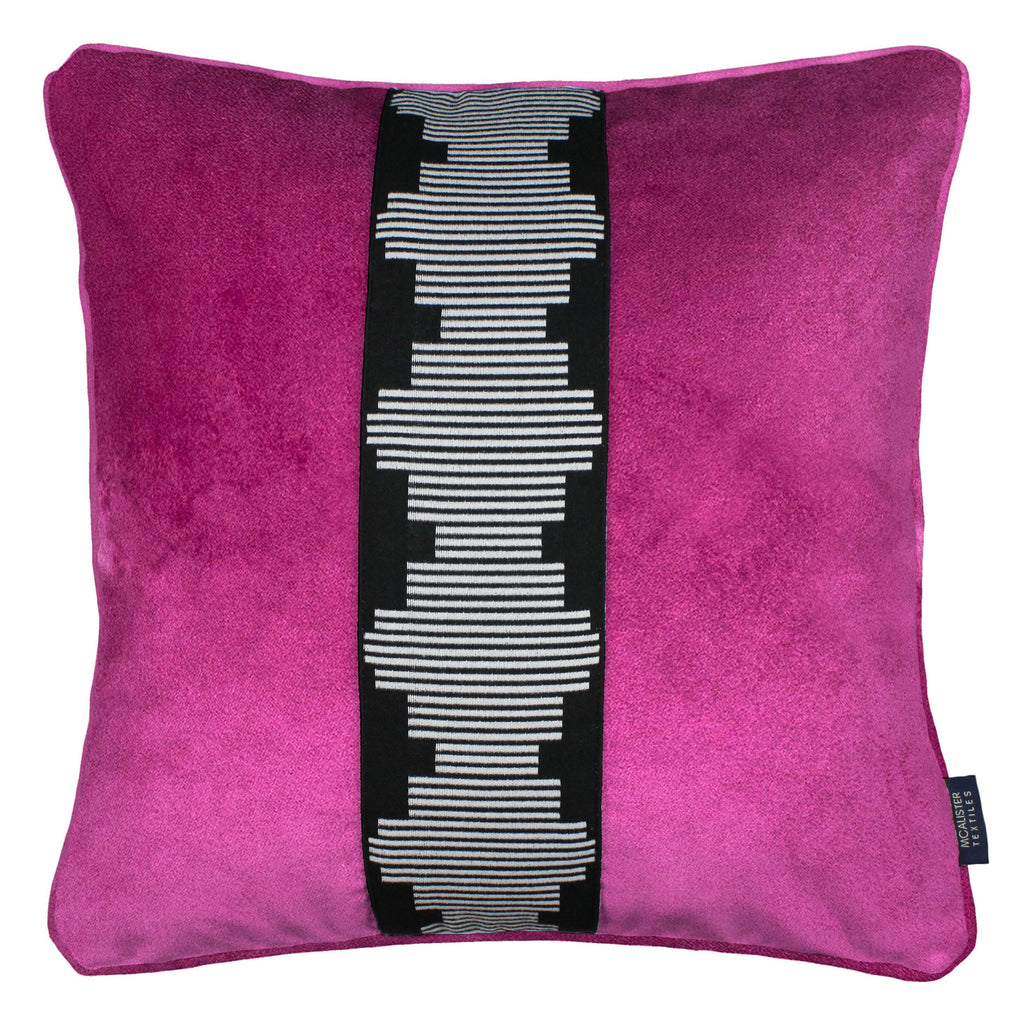 McAlister Textiles Maya Striped Fuchsia Pink Velvet Cushion Cushions and Covers Polyester Filler 43cm x 43cm 