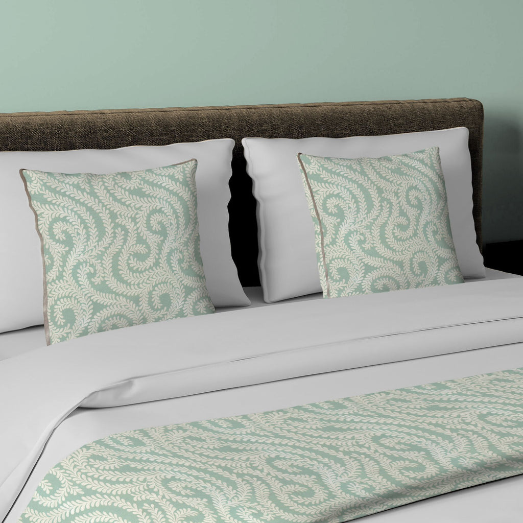 McAlister Textiles Little Leaf Duck Egg Blue Bedding Set Bedding Set Runner (50x165cm) + 1x Cushion Cover 