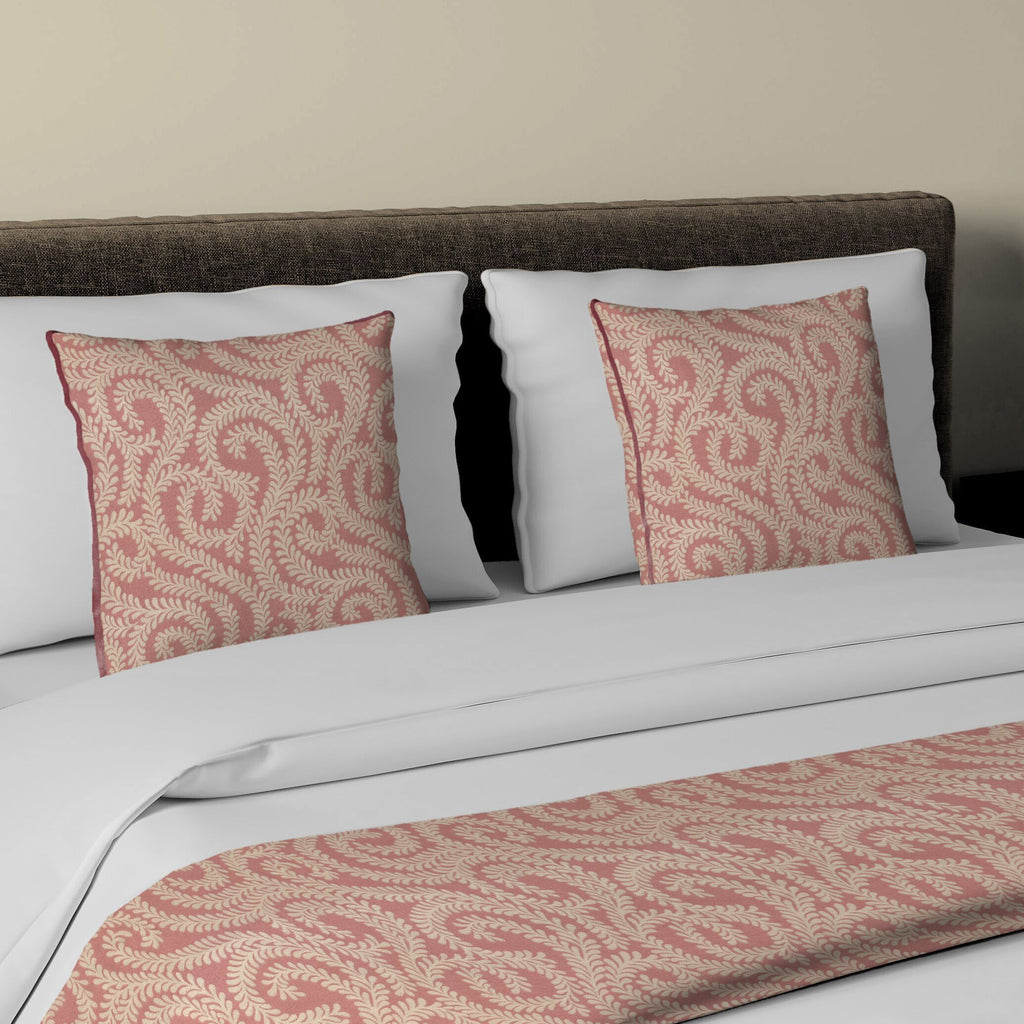 McAlister Textiles Little Leaf Blush Pink Bedding Set Bedding Set Runner (50x240cm) + 2x Cushion Covers 