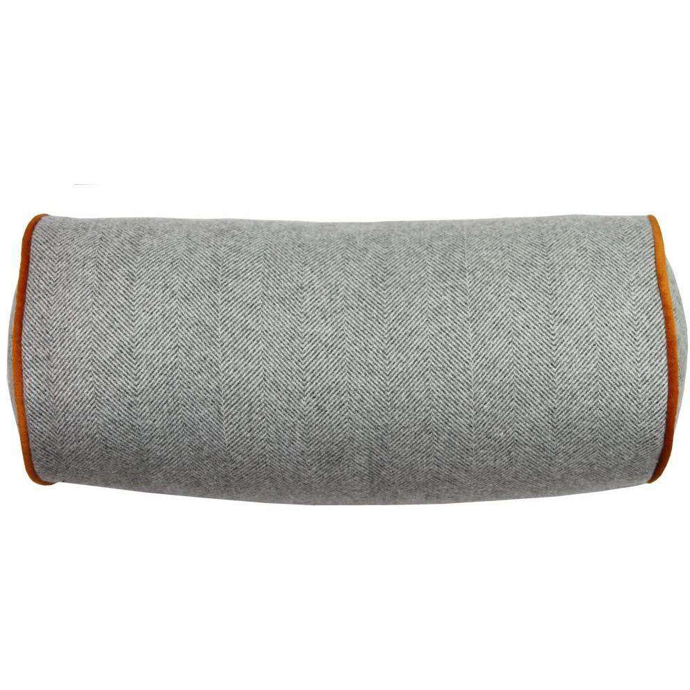 McAlister Textiles Deluxe Herringbone Grey + Orange Bolster Pillow 45cm x 20cm Bolster Cushion 