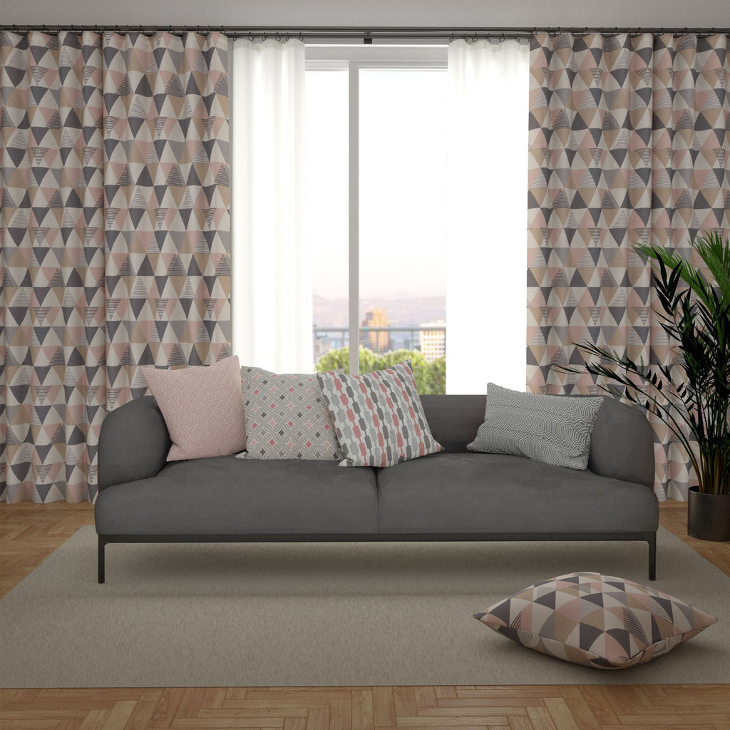 McAlister Textiles Vita Blush Pink and Grey FR Curtains Tailored Curtains 