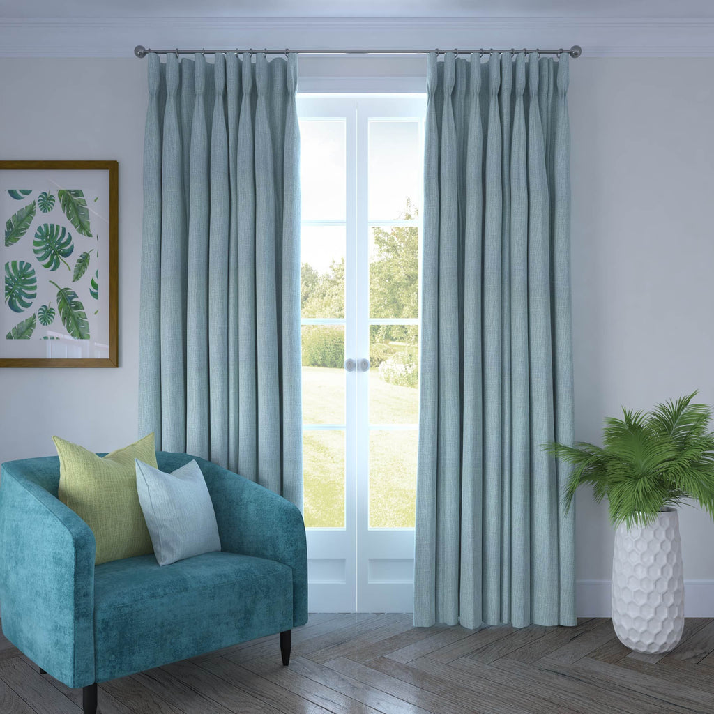 McAlister Textiles Linea Duck Egg Textured Curtains Tailored Curtains 